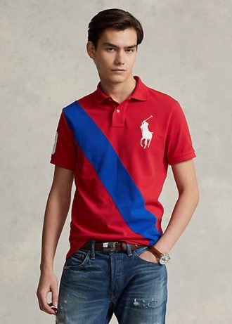 Punaiset miesten Ralph Lauren Big Pony mesh poolopaidat Punaiset miesten Ralph Lauren Big Pony mesh poolopaidat