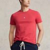 Punaiset miesten Ralph Lauren mukautetut Slim Fit Crewneck T-paidat Punaiset miesten Ralph Lauren mukautetut Slim Fit Crewneck T-paidat