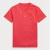 Punaiset miesten Ralph Lauren mukautetut Slim Fit Crewneck T-paidat Punaiset miesten Ralph Lauren mukautetut Slim Fit Crewneck T-paidat