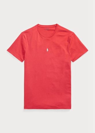 Punaiset miesten Ralph Lauren mukautetut Slim Fit Crewneck T-paidat Punaiset miesten Ralph Lauren mukautetut Slim Fit Crewneck T-paidat