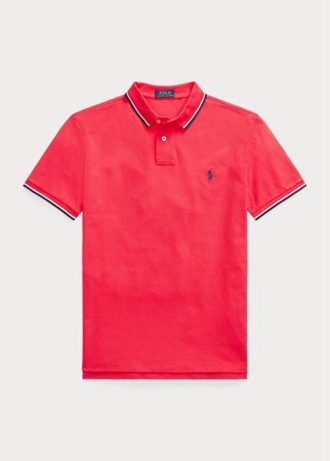 Punaiset miesten Ralph Lauren mukautetut Slim Fit mesh poolopaidat Punaiset miesten Ralph Lauren mukautetut Slim Fit mesh poolopaidat
