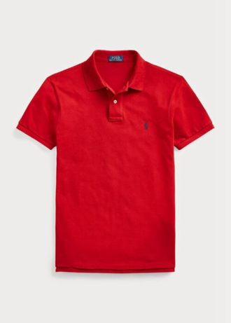Punaiset miesten Ralph Lauren Slim Fit mesh poolopaidat Punaiset miesten Ralph Lauren Slim Fit mesh poolopaidat