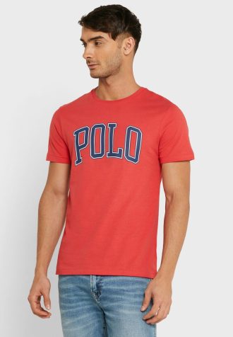 Punaiset Miesten Ralph Lauren Slogan Crew Neck T-paidat Punaiset Miesten Ralph Lauren Slogan Crew Neck T-paidat