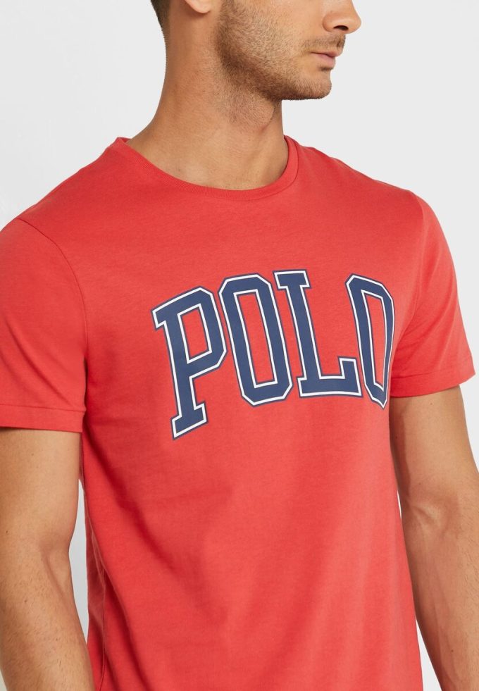Punaiset Miesten Ralph Lauren Slogan Crew Neck T-paidat Punaiset Miesten Ralph Lauren Slogan Crew Neck T-paidat