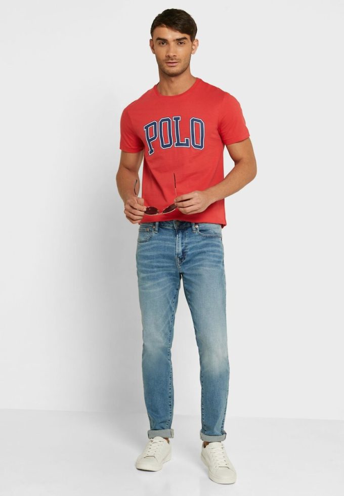 Punaiset Miesten Ralph Lauren Slogan Crew Neck T-paidat Punaiset Miesten Ralph Lauren Slogan Crew Neck T-paidat