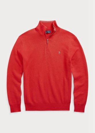 Punaiset miesten Ralph Lauren verkkoneulotut puuvillaiset neulepuserot Punaiset miesten Ralph Lauren verkkoneulotut puuvillaiset neulepuserot