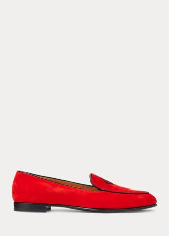 Punaiset naisten Ralph Lauren Laurel -kirjailtuja vuohen mokkanahkaa Punaiset naisten Ralph Lauren Laurel -kirjailtuja vuohen mokkanahkaa