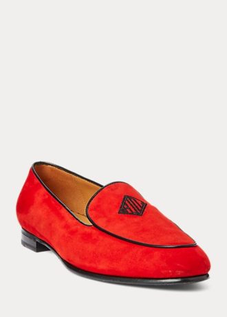 Punaiset naisten Ralph Lauren Laurel -kirjailtuja vuohen mokkanahkaa Punaiset naisten Ralph Lauren Laurel -kirjailtuja vuohen mokkanahkaa