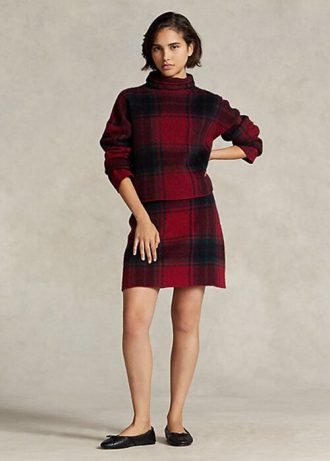 Punaiset naisten Ralph Lauren Plaid Alpaca -sekoitehameet