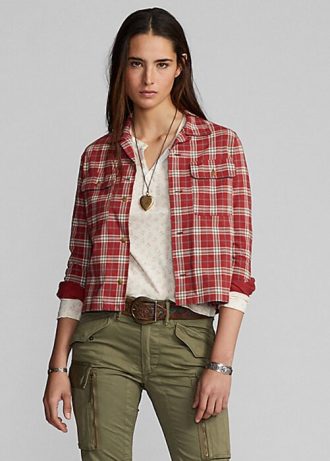 Punaiset naisten Ralph Lauren Plaid -printtipaidat Punaiset naisten Ralph Lauren Plaid -printtipaidat