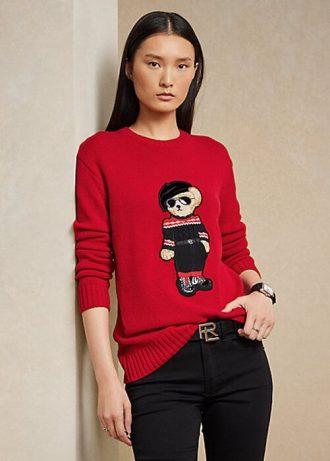 Punaiset naisten Ralph Lauren uudenvuoden karhupuserot Punaiset naisten Ralph Lauren uudenvuoden karhupuserot