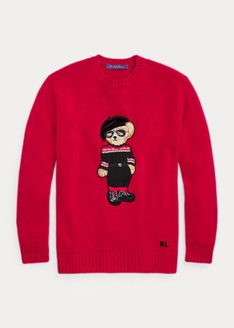 Punaiset naisten Ralph Lauren uudenvuoden karhupuserot Punaiset naisten Ralph Lauren uudenvuoden karhupuserot