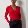 Punaiset naisten Ralph Lauren villaiset pitkähihaiset V-kaula-aukkoiset neuleet Punaiset naisten Ralph Lauren villaiset pitkähihaiset V-kaula-aukkoiset neuleet