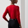 Punaiset naisten Ralph Lauren villaiset pitkähihaiset V-kaula-aukkoiset neuleet Punaiset naisten Ralph Lauren villaiset pitkähihaiset V-kaula-aukkoiset neuleet