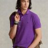 Purppura miesten Ralph Lauren mukautetut Slim Fit mesh poolopaidat Purppura miesten Ralph Lauren mukautetut Slim Fit mesh poolopaidat