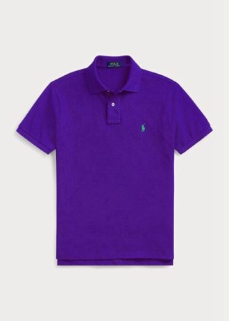 Purppura miesten Ralph Lauren mukautetut Slim Fit mesh poolopaidat Purppura miesten Ralph Lauren mukautetut Slim Fit mesh poolopaidat