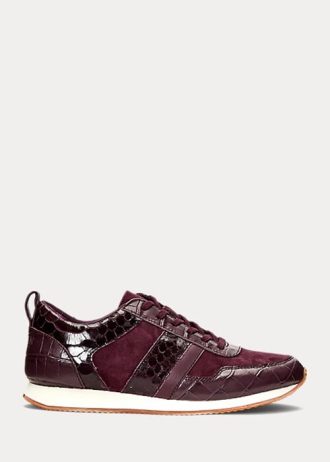 Purppura naisten Ralph Lauren Colten kohokuvioitu nahka & amp; Suede tennarit Purppura naisten Ralph Lauren Colten kohokuvioitu nahka & amp; Suede tennarit
