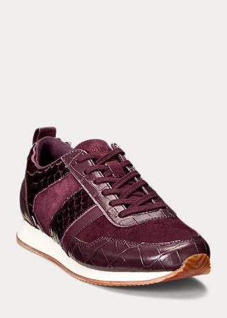 Purppura naisten Ralph Lauren Colten kohokuvioitu nahka & amp; Suede tennarit Purppura naisten Ralph Lauren Colten kohokuvioitu nahka & amp; Suede tennarit