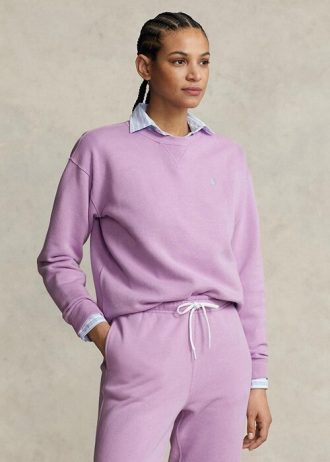 Purppura naisten Ralph Lauren Fleece Crewneck Pullover -pusero Purppura naisten Ralph Lauren Fleece Crewneck Pullover -pusero