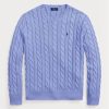 Purppuraiset miesten Ralph Lauren kaapelineulotut puuvillaiset neulepuserot Purppuraiset miesten Ralph Lauren kaapelineulotut puuvillaiset neulepuserot