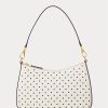 Ranskan laivastonsininen piste/kermanvärinen naisten Ralph Lauren Polka-Dot nahkainen keskikokoinen käsilaukku Ranskan laivastonsininen piste/kermanvärinen naisten Ralph Lauren Polka-Dot nahkainen keskikokoinen käsilaukku