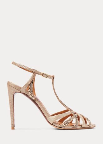 Rose Gold naisten Ralph Lauren Wells koristeltu mokkanahka & amp; Nahkaiset sandaalit Rose Gold naisten Ralph Lauren Wells koristeltu mokkanahka & amp; Nahkaiset sandaalit