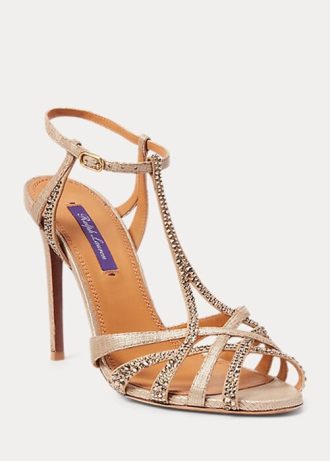 Rose Gold naisten Ralph Lauren Wells koristeltu mokkanahka & amp; Nahkaiset sandaalit Rose Gold naisten Ralph Lauren Wells koristeltu mokkanahka & amp; Nahkaiset sandaalit
