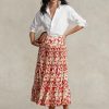 Rose naisten Ralph Lauren Print satiinilaskostetut A-linjaiset midihameet Rose naisten Ralph Lauren Print satiinilaskostetut A-linjaiset midihameet