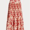 Rose naisten Ralph Lauren Print satiinilaskostetut A-linjaiset midihameet Rose naisten Ralph Lauren Print satiinilaskostetut A-linjaiset midihameet