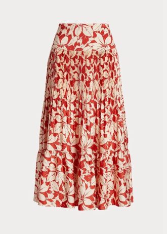 Rose naisten Ralph Lauren Print satiinilaskostetut A-linjaiset midihameet