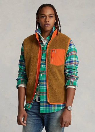 Ruskea miesten Ralph Lauren Bonded Pile Fleece -liivi