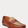 Ruskea miesten Ralph Lauren Chalmers Calfskin & Canvas Penny Loafers