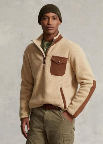 Ruskea miesten Ralph Lauren Hybrid Quarter -vetoketjullinen villapaita