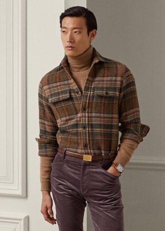 Ruskea miesten Ralph Lauren mokkanahkainen ruudullinen villa Tweed-paidat