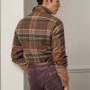 Ruskea miesten Ralph Lauren mokkanahkainen ruudullinen villa Tweed-paidat Ruskea miesten Ralph Lauren mokkanahkainen ruudullinen villa Tweed-paidat