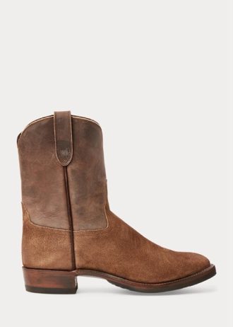 Ruskea miesten Ralph Lauren Roughout Suede & Nahkasaappaat Ruskea miesten Ralph Lauren Roughout Suede & Nahkasaappaat