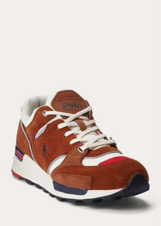 Ruskea miesten Ralph Lauren Trackster 200 mokkanahka & Mesh tennarit Ruskea miesten Ralph Lauren Trackster 200 mokkanahka & Mesh tennarit