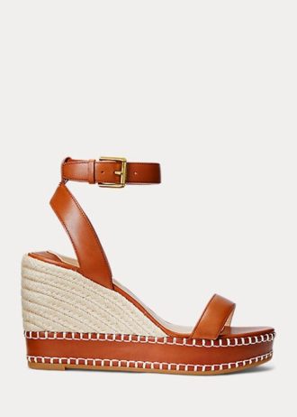 Ruskea naisten Ralph Lauren Hilarie Nahkainen Espadrille