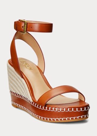 Ruskea naisten Ralph Lauren Hilarie Nahkainen Espadrille