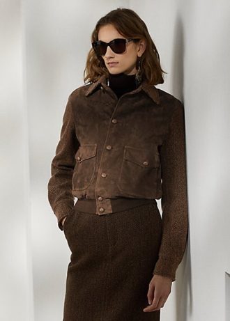 Ruskea naisten Ralph Lauren Hugh Lamb-mokka & Herringbone takit