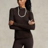 Ruskea Naisten Ralph Lauren Logo Jersey Pitkähihaiset Mockneck T-paidat Ruskea Naisten Ralph Lauren Logo Jersey Pitkähihaiset Mockneck T-paidat