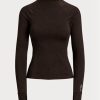 Ruskea Naisten Ralph Lauren Logo Jersey Pitkähihaiset Mockneck T-paidat Ruskea Naisten Ralph Lauren Logo Jersey Pitkähihaiset Mockneck T-paidat