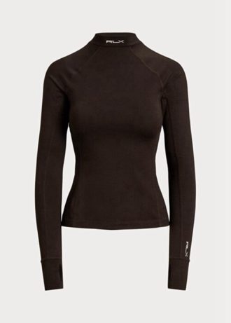 Ruskea Naisten Ralph Lauren Logo Jersey Pitkähihaiset Mockneck T-paidat