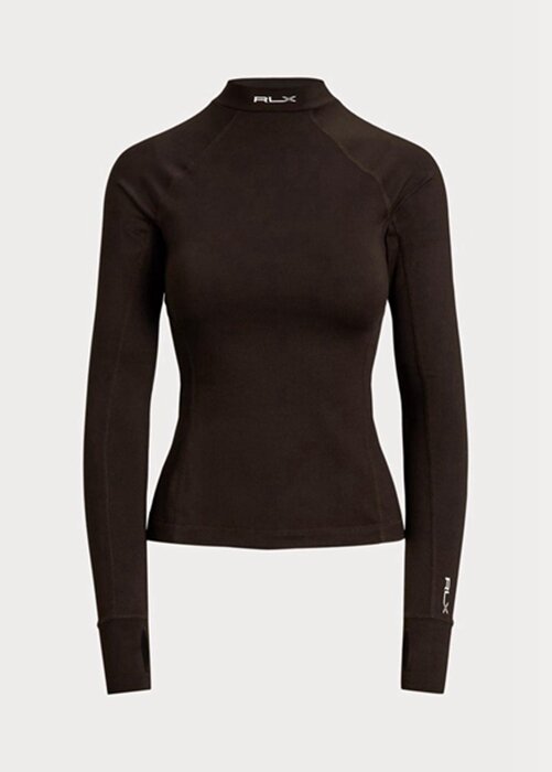Ruskea Naisten Ralph Lauren Logo Jersey Pitkähihaiset Mockneck T-paidat Ruskea Naisten Ralph Lauren Logo Jersey Pitkähihaiset Mockneck T-paidat