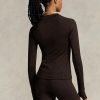 Ruskea Naisten Ralph Lauren Logo Jersey Pitkähihaiset Mockneck T-paidat Ruskea Naisten Ralph Lauren Logo Jersey Pitkähihaiset Mockneck T-paidat