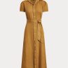 Ruskea naisten Ralph Lauren -pellavallinen lyhythihainen mekko Ruskea naisten Ralph Lauren -pellavallinen lyhythihainen mekko