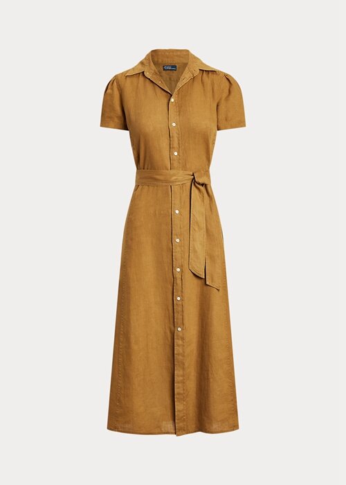 Ruskea naisten Ralph Lauren -pellavallinen lyhythihainen mekko Ruskea naisten Ralph Lauren -pellavallinen lyhythihainen mekko
