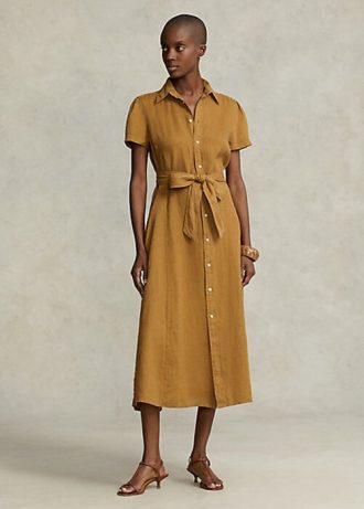 Ruskea naisten Ralph Lauren -pellavallinen lyhytmekko