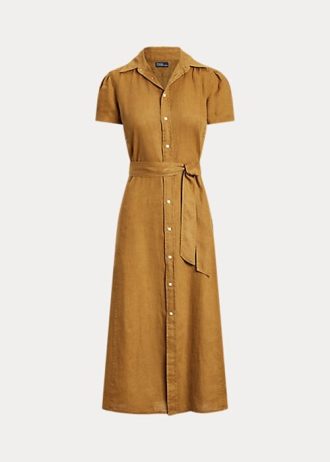 Ruskea naisten Ralph Lauren -pellavallinen lyhytmekko