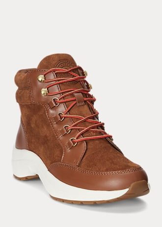 Ruskea naisten Ralph Lauren Rylee Suede & Nahkaiset korkeat lenkkarit Ruskea naisten Ralph Lauren Rylee Suede & Nahkaiset korkeat lenkkarit